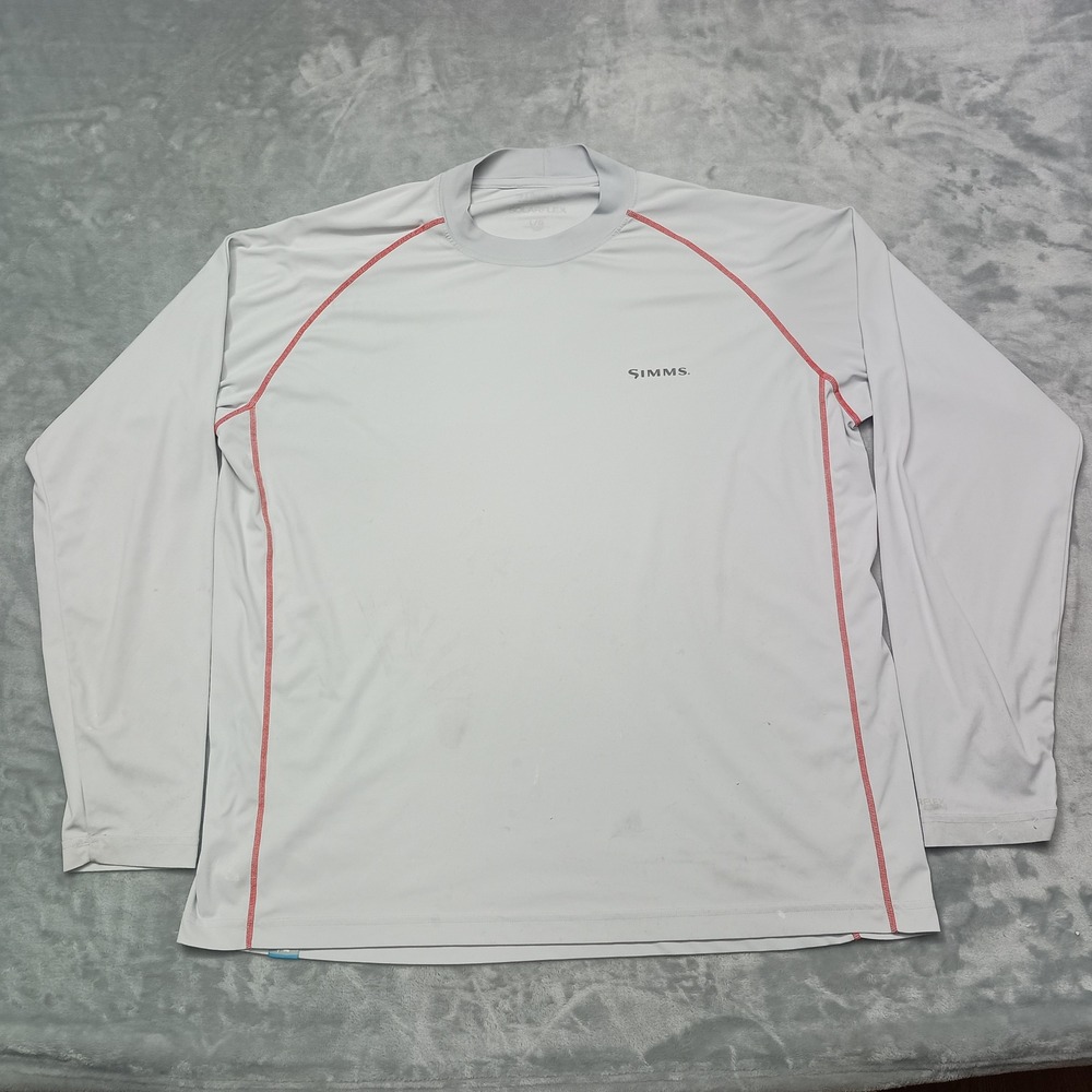 Simms Shirt Men Large Gray Solarflex Crewneck Fishing Performance Sun Protection
